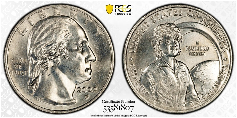 2022-P Dr. Sally Ride Quarter 25C – PCGS MS63 | American Women Quarters Series Heritage Pastime