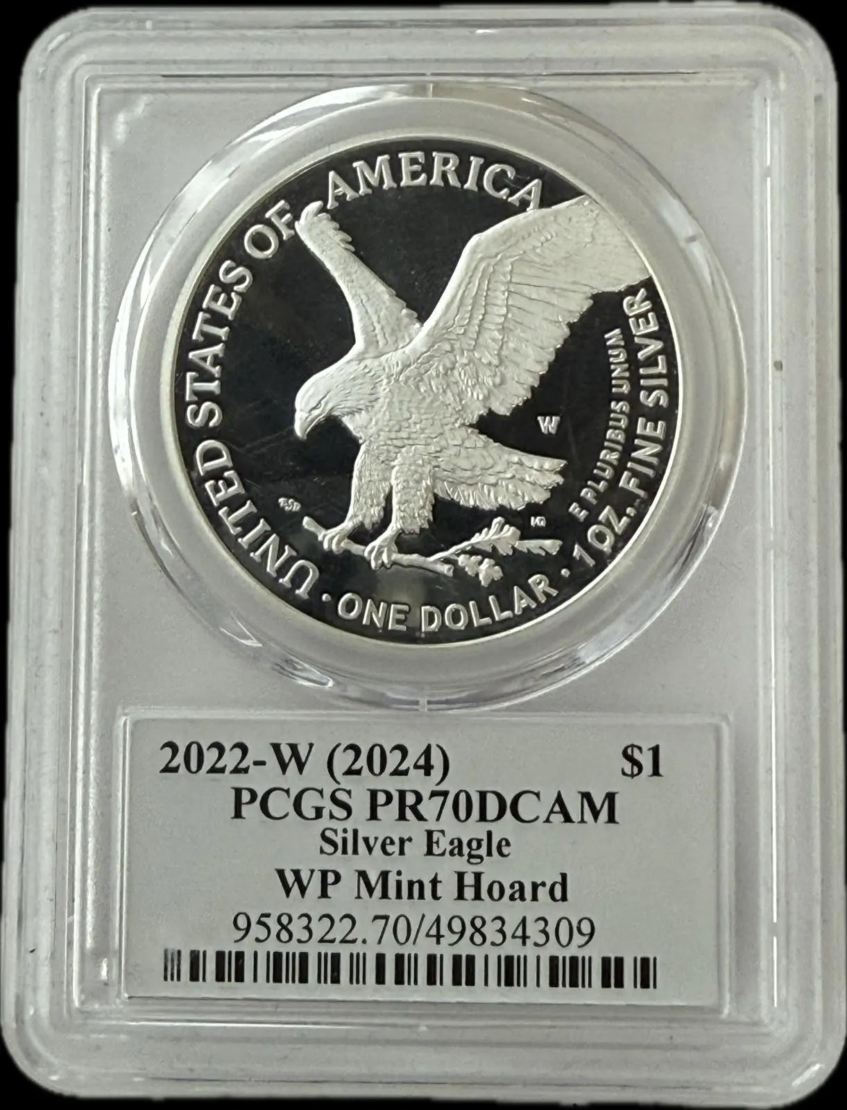 2022-W (2024) American Silver Eagle $1 – West Point Mint Hoard – PR70 Deep Cameo PCGS Heritage Pastime