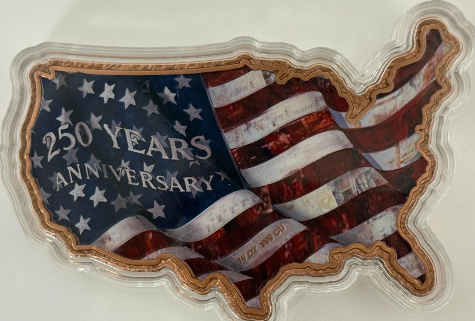 2026 USA 250th Anniversary 10 oz .999 Fine Copper Bar – Colorized American Flag Map Design