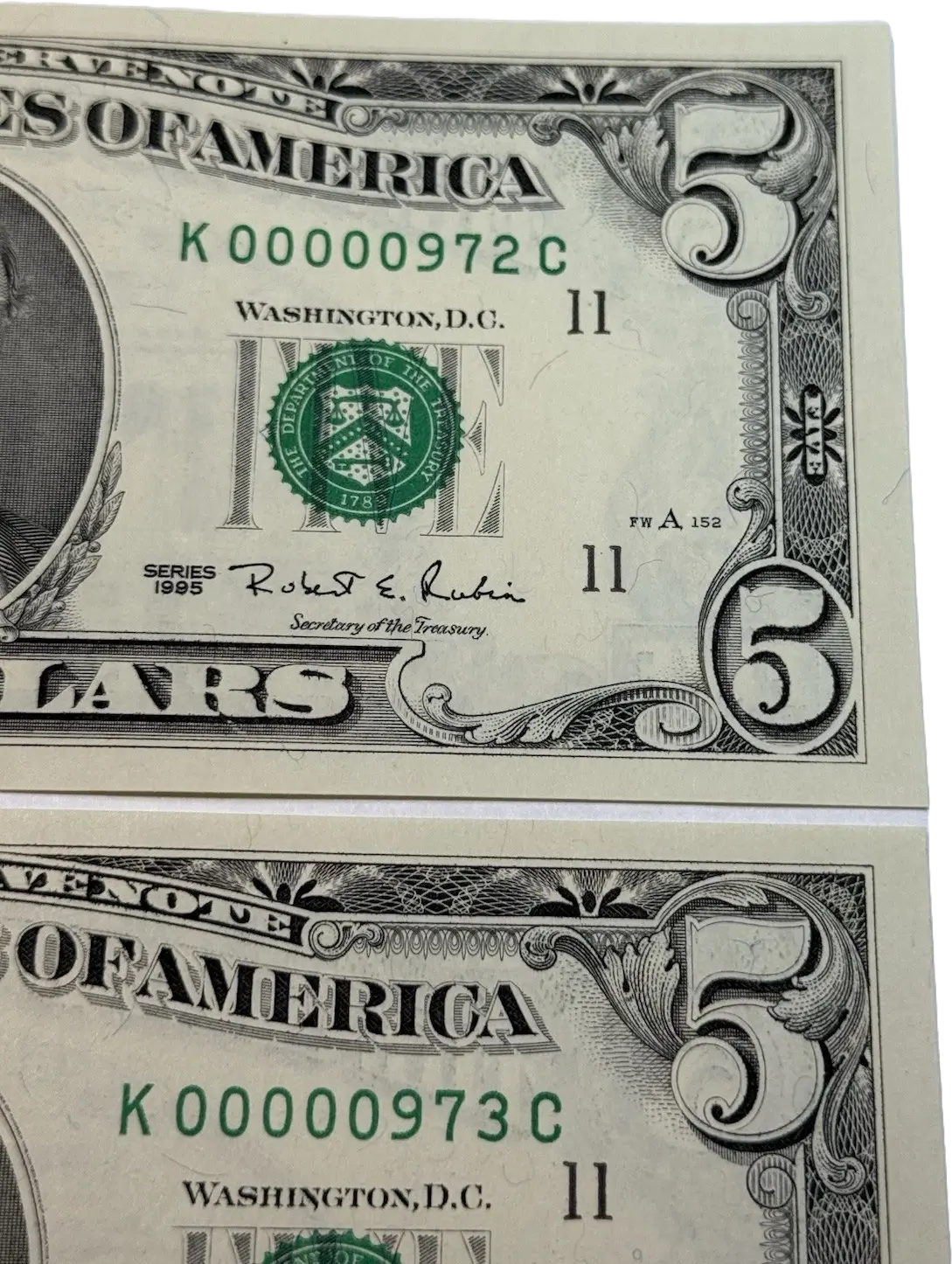 3 DIGIT LOW SERIAL NUMBER 974 $5 Dollar Bills FANCY K00000927C~3 CONSECUTIVE Coin Hub