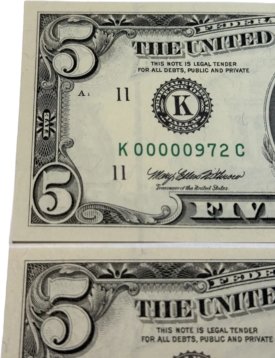 3 DIGIT LOW SERIAL NUMBER 974 $5 Dollar Bills FANCY K00000927C~3 CONSECUTIVE Coin Hub