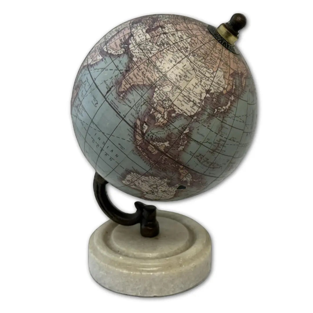5" Teal World Map Globe with a marble base Coin Hub
