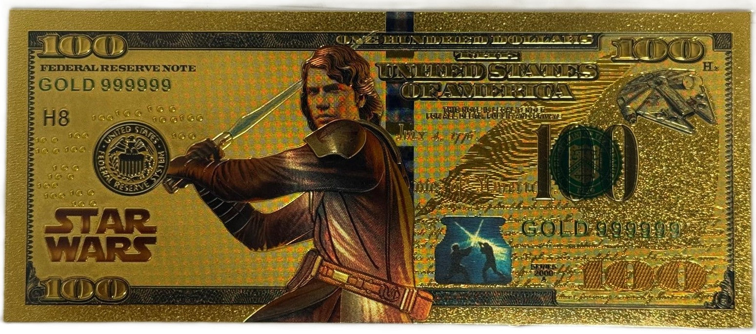 Anakin Skywalker Star Wars $100 Novelty Gold Foil Note – 24K Gold Plated Collectible Bill