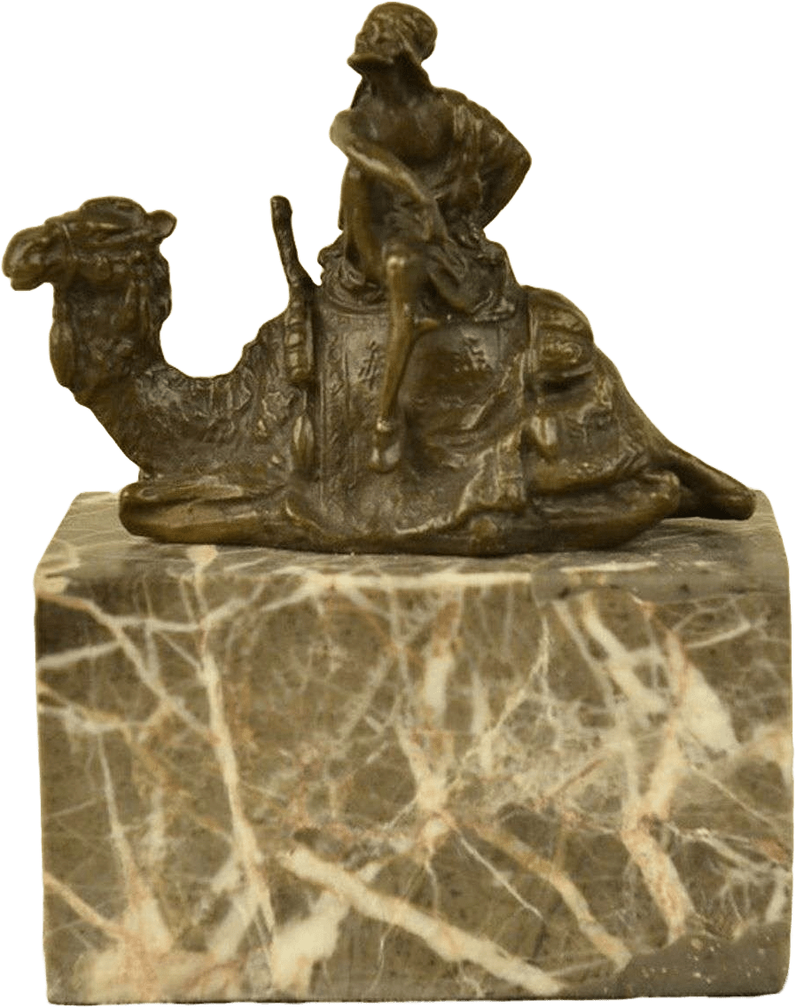 Arab Man Camel Rider Bronze Sculpture | Lost Wax Cast | Marble Base | Detailed Desert Scene
