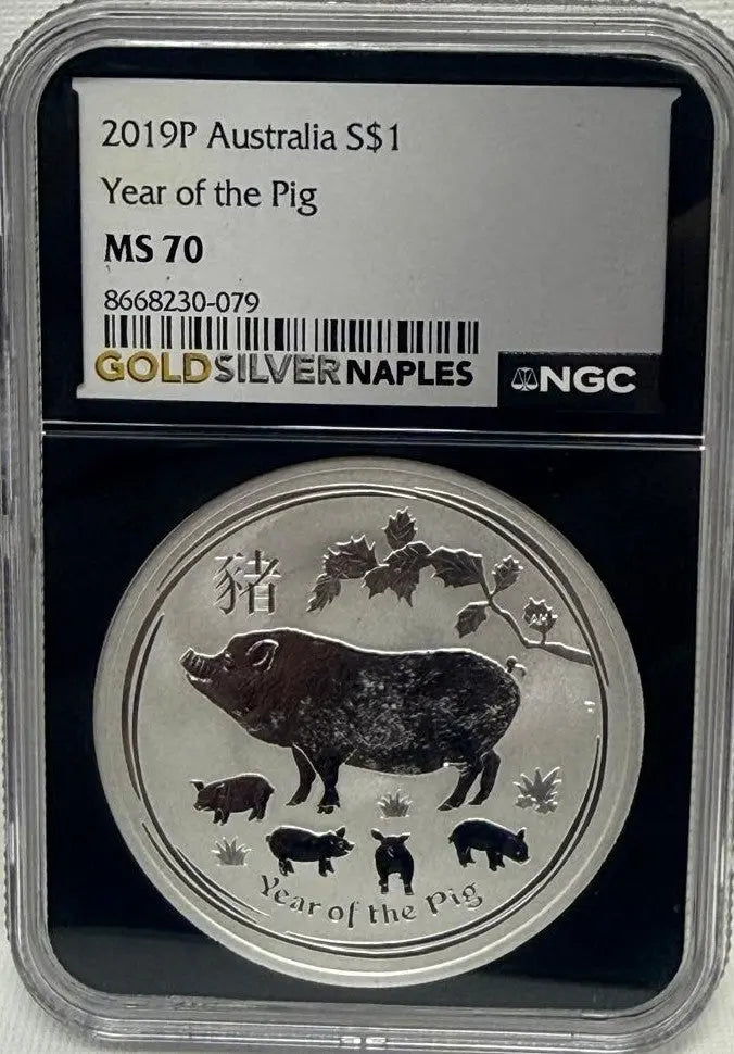 Australia 2019P $1 Year of the Pig MS70 Perfect Mint State Coin Heritage Pastime
