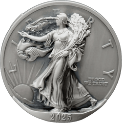 Más allá del Alivio 2025 Primer Día de Emisión 5oz Águila de Plata Tipo 2 – Nación Sioux Oglala Lakota, MS70 Envejecido, Edición Limitada #1290/2025