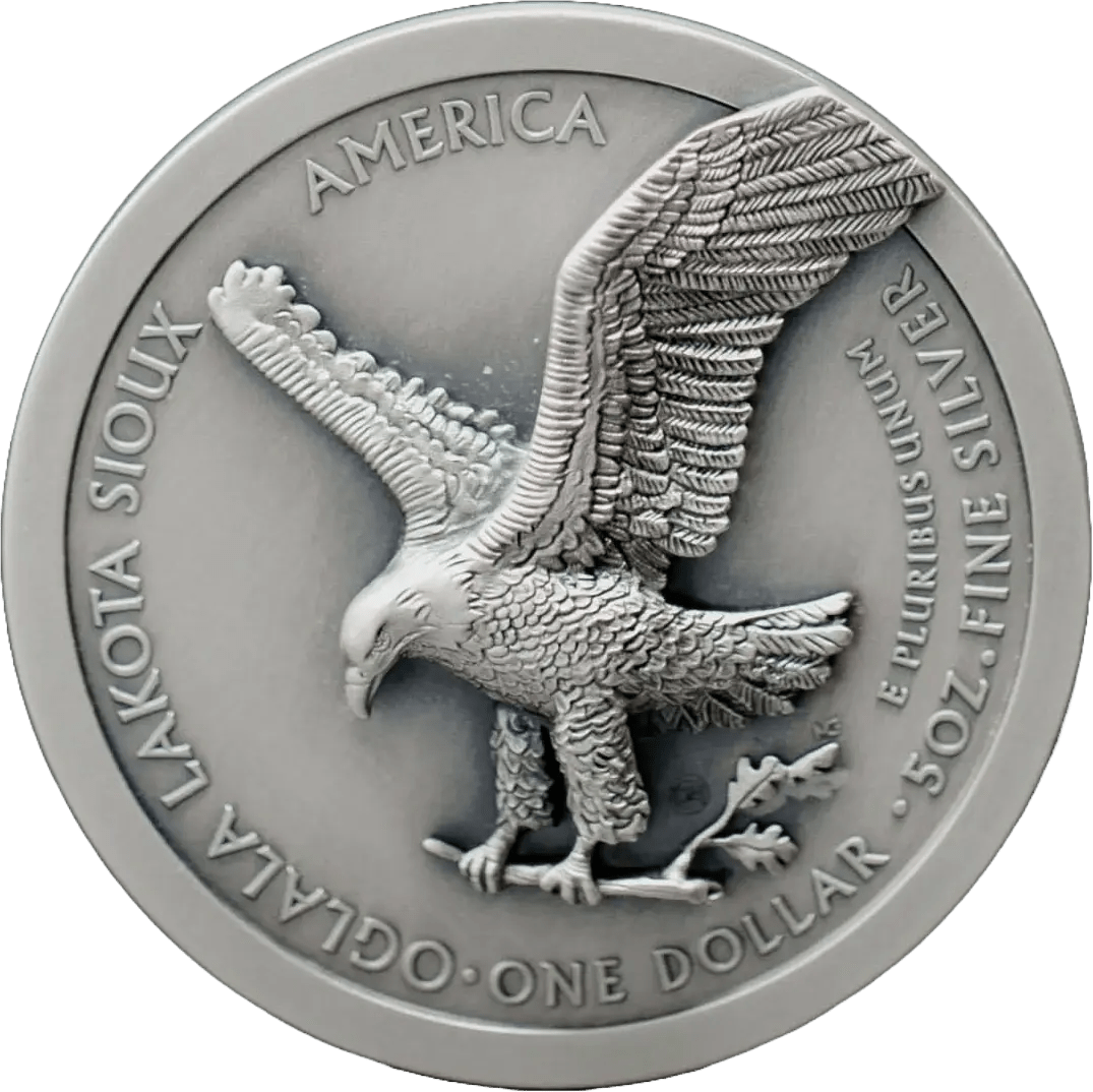 Beyond Relief 2025 First Day of Issue 5oz Type 2 Silver Eagle – Oglala Lakota Sioux Nation, MS70 Antiqued, Limited Edition #1290/2025 Heritage Pastime