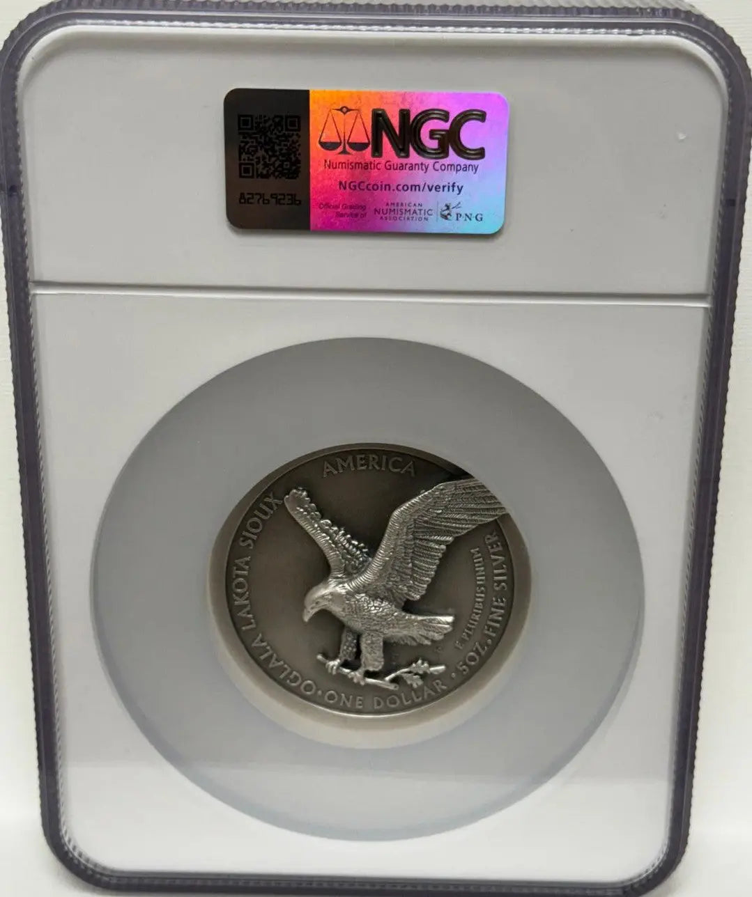 Beyond Relief 2025 First Day of Issue 5oz Type 2 Silver Eagle – Oglala Lakota Sioux Nation, MS70 Antiqued, Limited Edition #1344/2025 Heritage Pastime