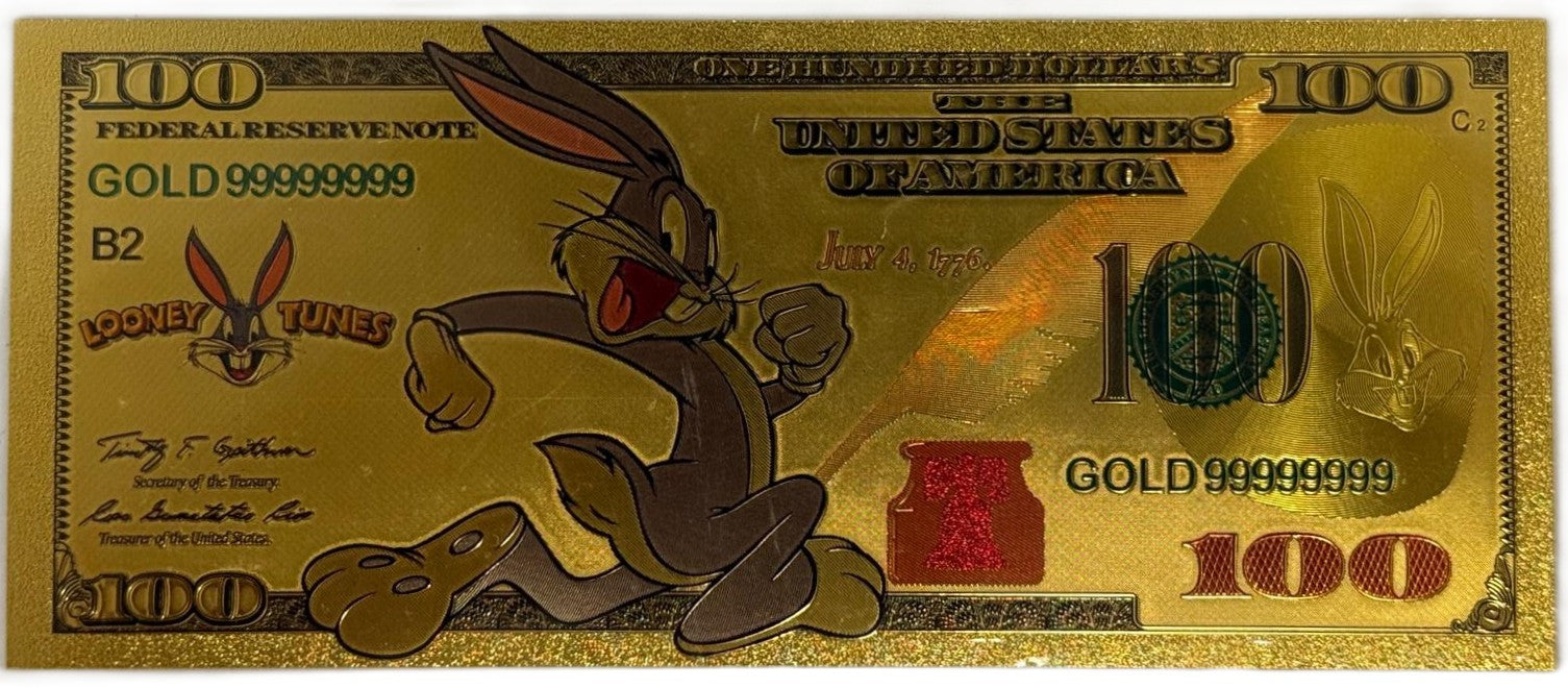 Bugs Bunny Looney Tunes $100 Novelty Gold Foil Note – 24K Gold Plated Collectible Bill