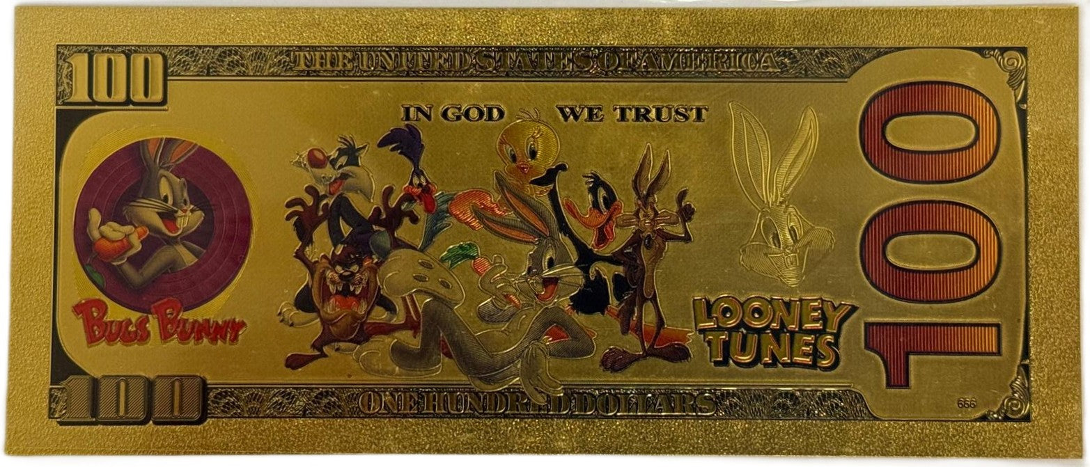 Bugs Bunny Looney Tunes $100 Novelty Gold Foil Note – 24K Gold Plated Collectible Bill