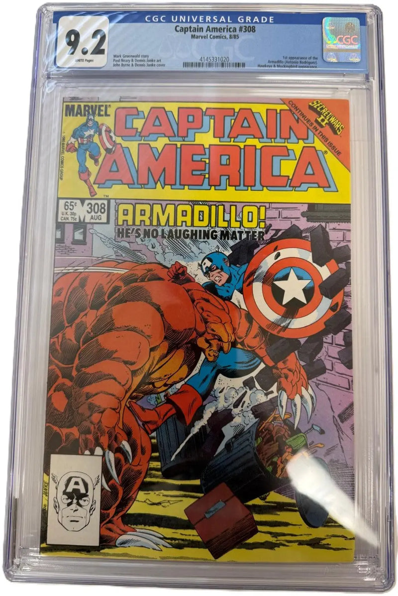 Captain America #308 (August 1985) – CGC 9.2 Near Mint- | First Appearance of Armadillo Heritage Pastime