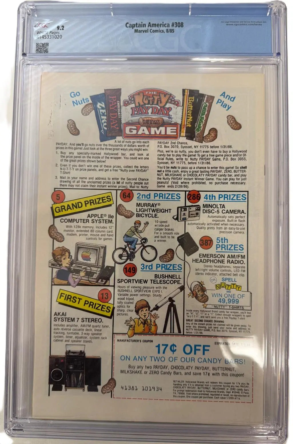Captain America #308 (August 1985) – CGC 9.2 Near Mint- | First Appearance of Armadillo Heritage Pastime
