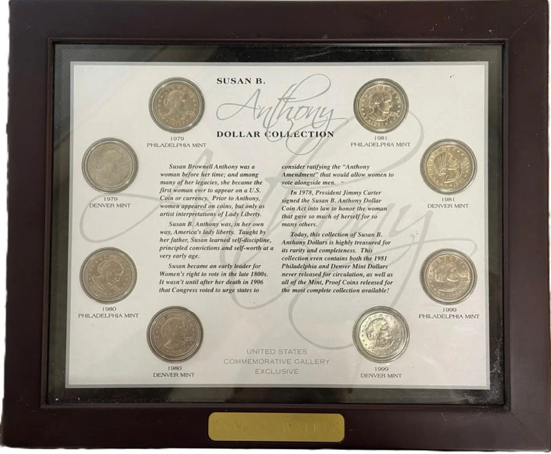 Framed Susan B. Anthony Dollar Collection (1979–1999) – Complete U.S. Coin Set Display Heritage Pastime