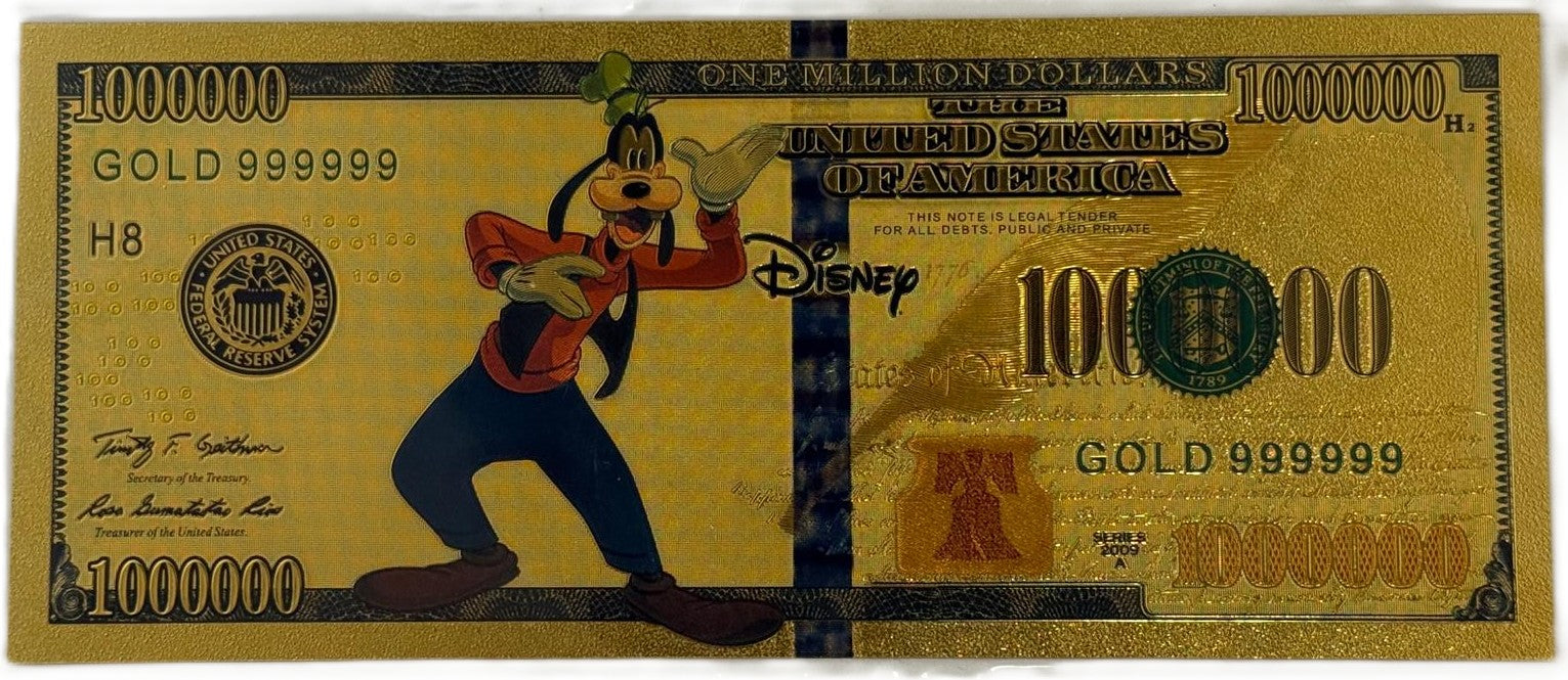 Goofy “One Million Dollars” Gold Foil Note – 24K Gold Plated Disney Collectible Bill
