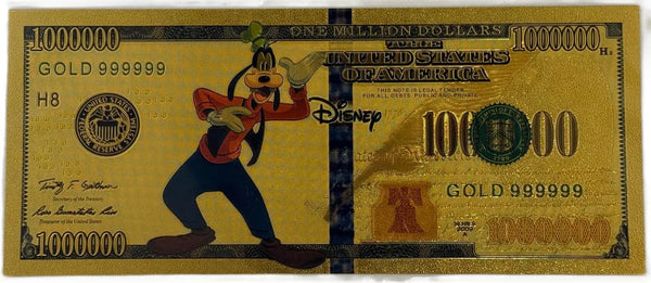 Goofy “One Million Dollars” Gold Foil Note – 24K Gold Plated Disney Collectible Bill Heritage Pastime