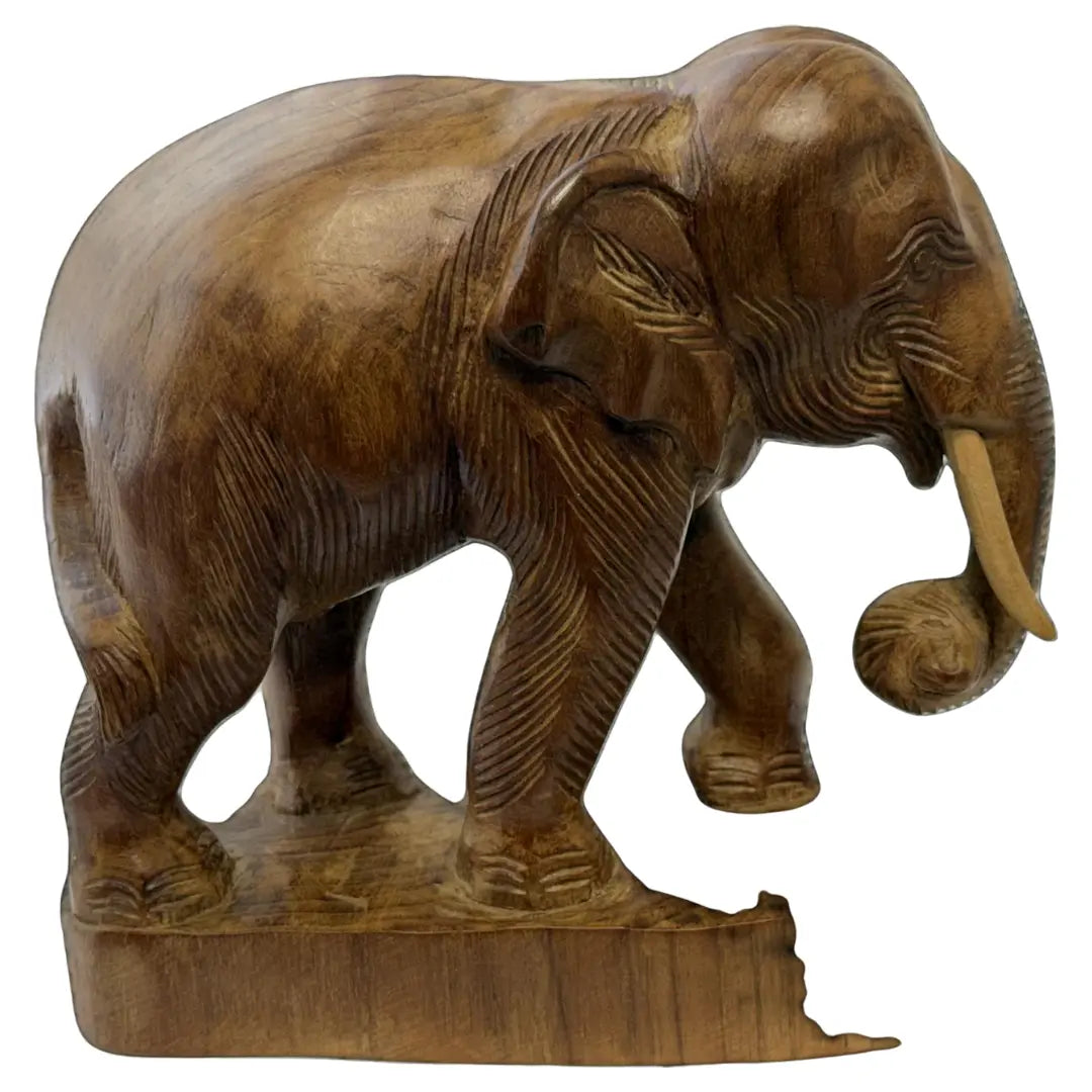 Hand-Carved Wooden Elephant Sculpture.