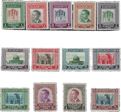 مجموعة طوابع الأردن الكاملة لعام 1954، SC 306-18 / SG 419-31 - بحالة ممتازة (MH) | قطعة نادرة لهواة جمع الطوابع من الشرق الأوسط