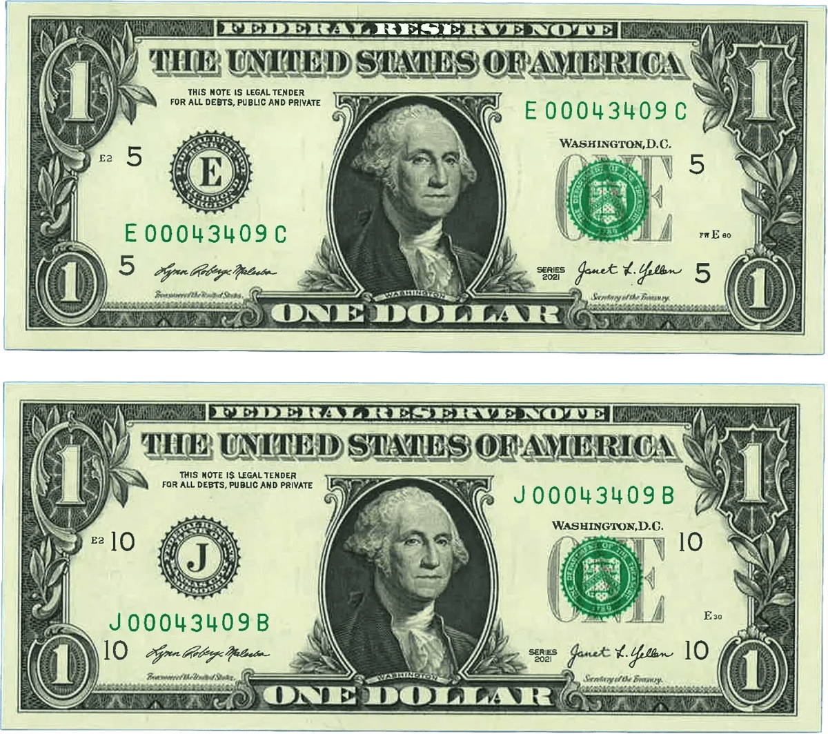 LOW DUPLICATE SERIAL NUMBER MATCHING DOLLAR NOTES! –SAME SERIALS