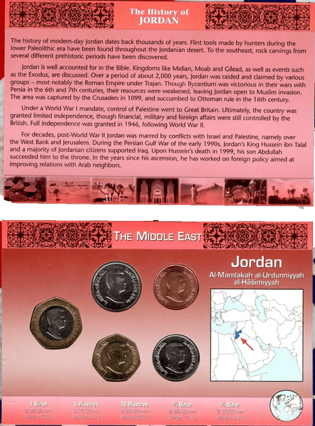 Littleton World Coin Set Jordan w/card 2000-2009 UNC 1/2 Dinar 2008 Qirsh 2000 Heritage Pastime