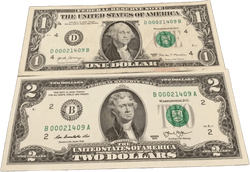 Matching Fancy Serial Number $1 & $2 Dollar Bills – Annapolis, MD Zip Code Notes – Rare Collector Pair