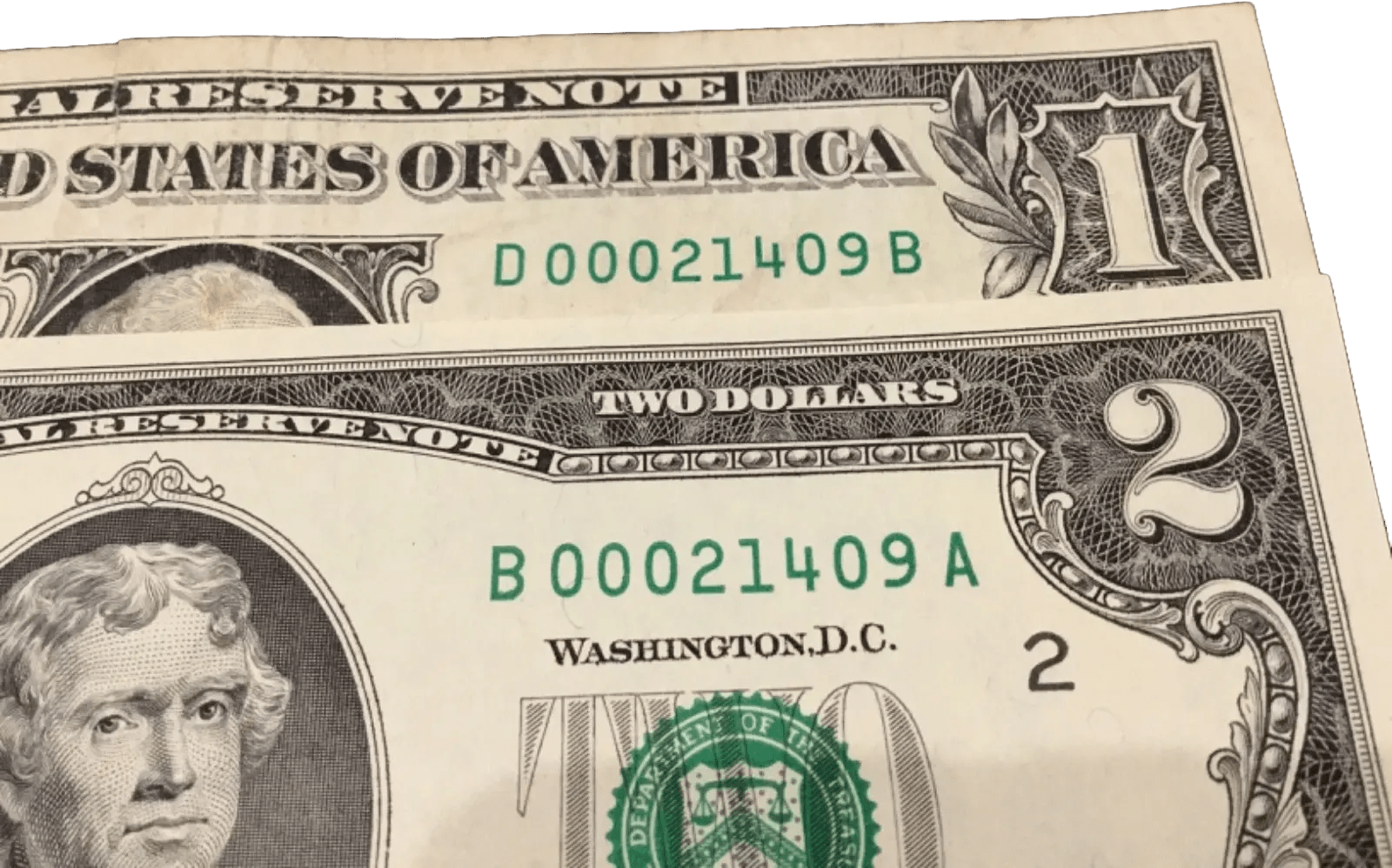 Matching Fancy Serial Number $1 & $2 Dollar Bills – Annapolis, MD Zip Code Notes – Rare Collector Pair Heritage Pastime