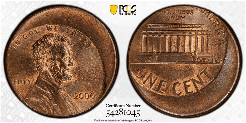 PCGS certified 2000 Lincoln cent obverse and reverse with certificate number 54281045
