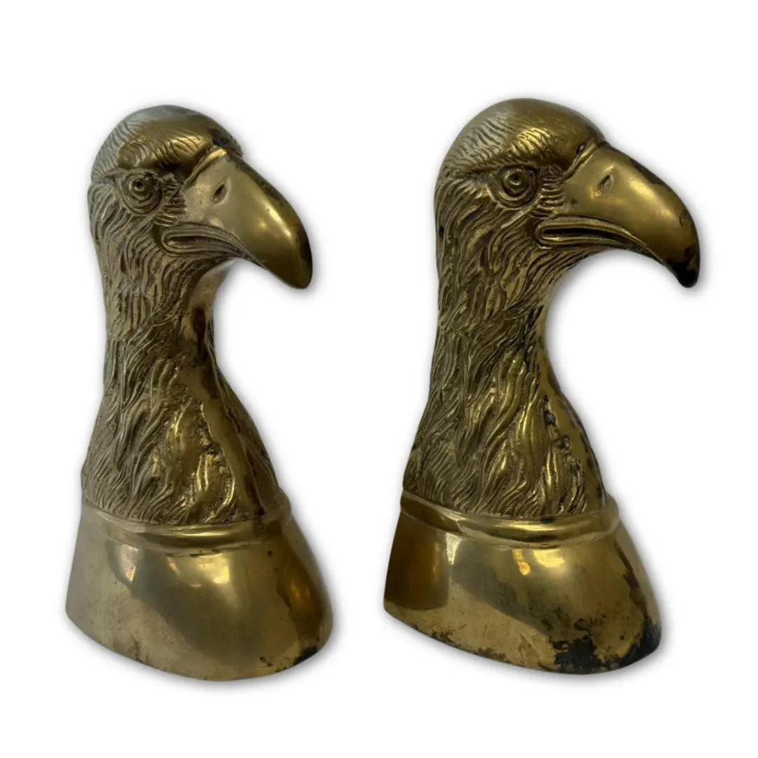 Pair of Vintage Brass American Eagle Head Bookends.