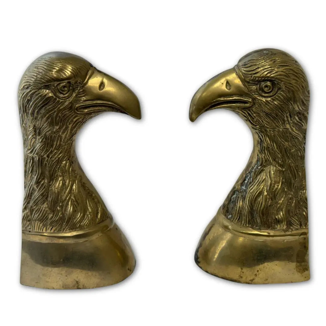 Pair of Vintage Brass American Eagle Head Bookends.