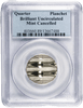 Mint cancelled quarter blank planchet in PCGS holder showing horizontal grooves