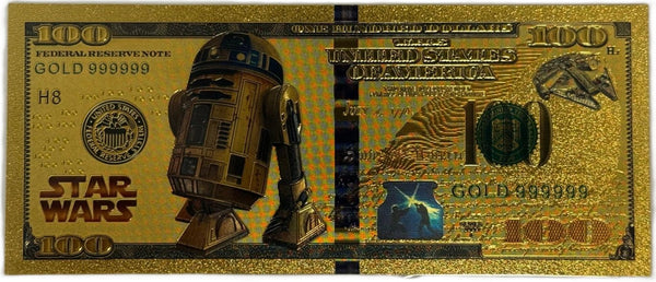 R2-D2 Star Wars $100 Novelty Gold Foil Note – 24K Gold Plated Collectible Bill