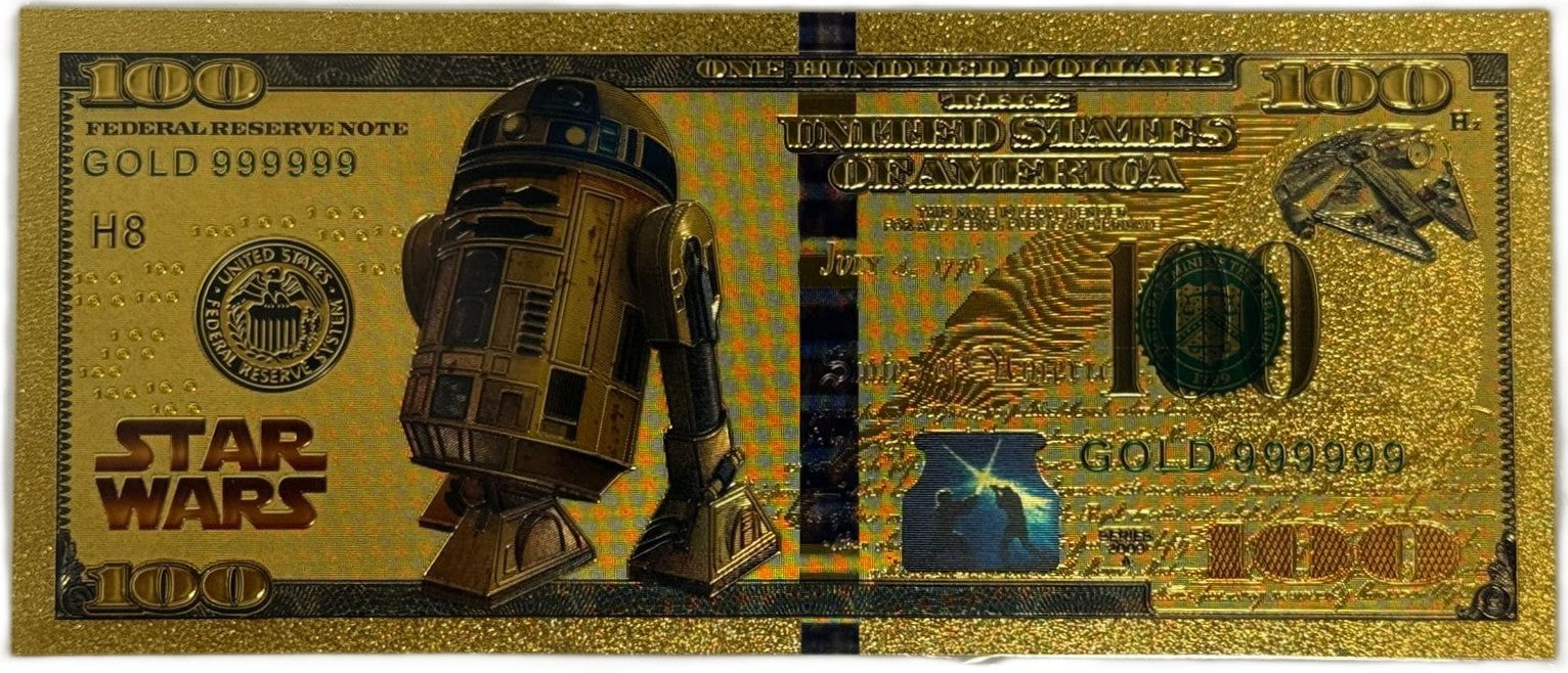 R2-D2 Star Wars $100 Novelty Gold Foil Note – 24K Gold Plated Collectible Bill