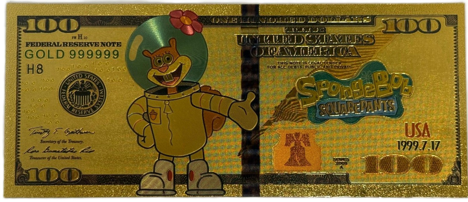 Sandy Cheeks SpongeBob $100 Novelty Gold Foil Note – 24K Gold Plated Collectible Bill