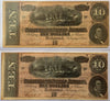 Set Of 2 1864 Confederate States of America $10 Notes – Consecutive Serial Numbers | Civil War Currency Heritage Pastime