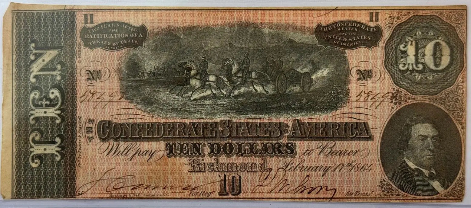 Set Of 4 1864 Confederate States of America $10 Notes – Consecutive Serial Numbers | Civil War Currency Heritage Pastime