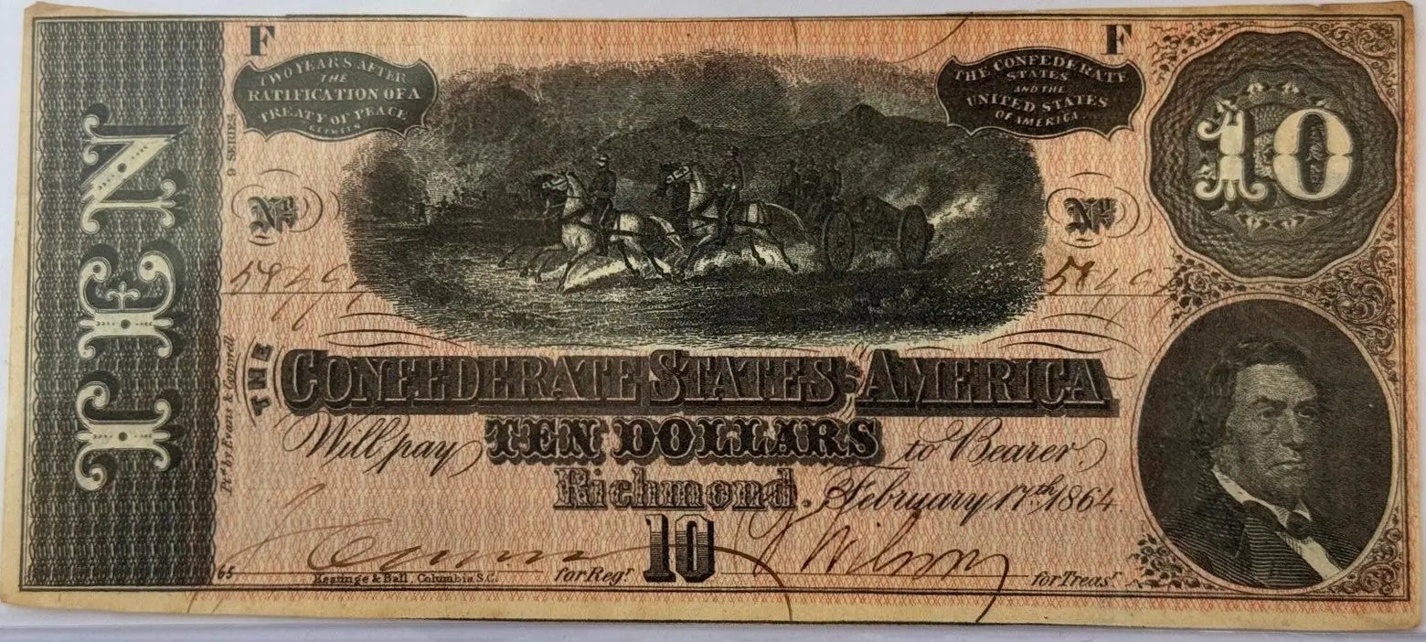Set Of 4 1864 Confederate States of America $10 Notes – Consecutive Serial Numbers | Civil War Currency Heritage Pastime