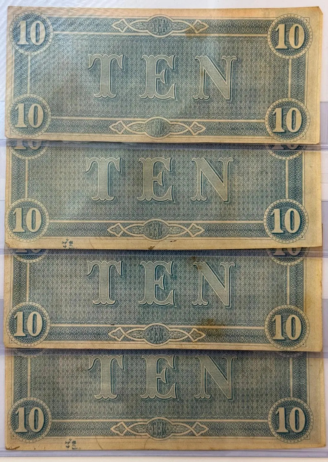 Set Of 4 1864 Confederate States of America $10 Notes – Consecutive Serial Numbers | Civil War Currency Heritage Pastime
