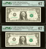 Matching 1981 and 1999 $1 Radar serial currency in PMG 67 EPQ slabs with green ink