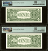 PMG graded $1 Radar serial number notes set with George Washington portrait and pyramid reverse