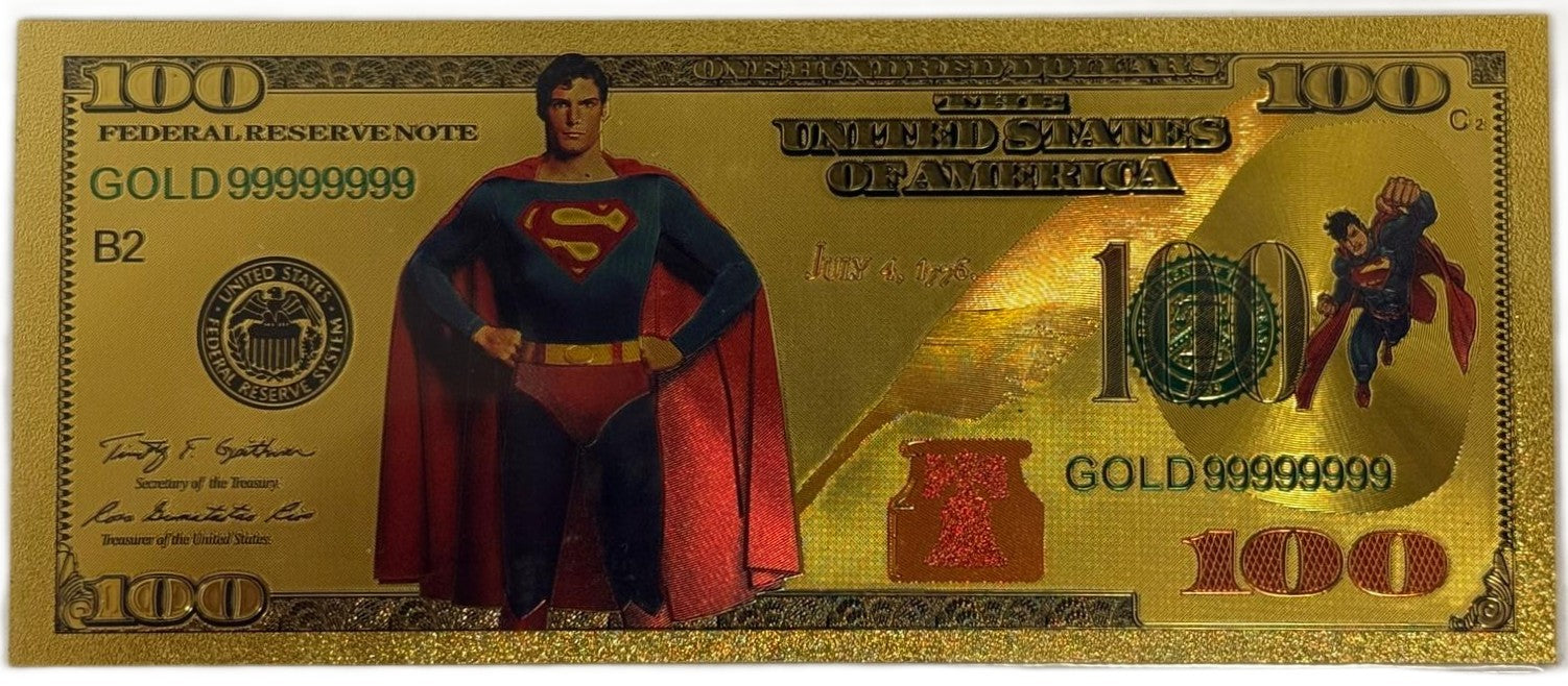 Superman $100 Novelty Gold Foil Note – 24K Gold Plated Collectible Bill