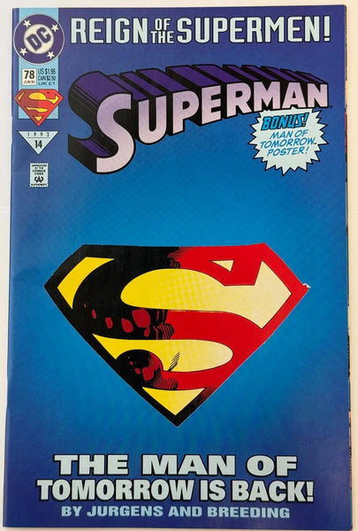 Superman #78 (June 1993) – Reign of the Supermen | “Man of Tomorrow” Poster Edition | DC Comics Heritage Pastime