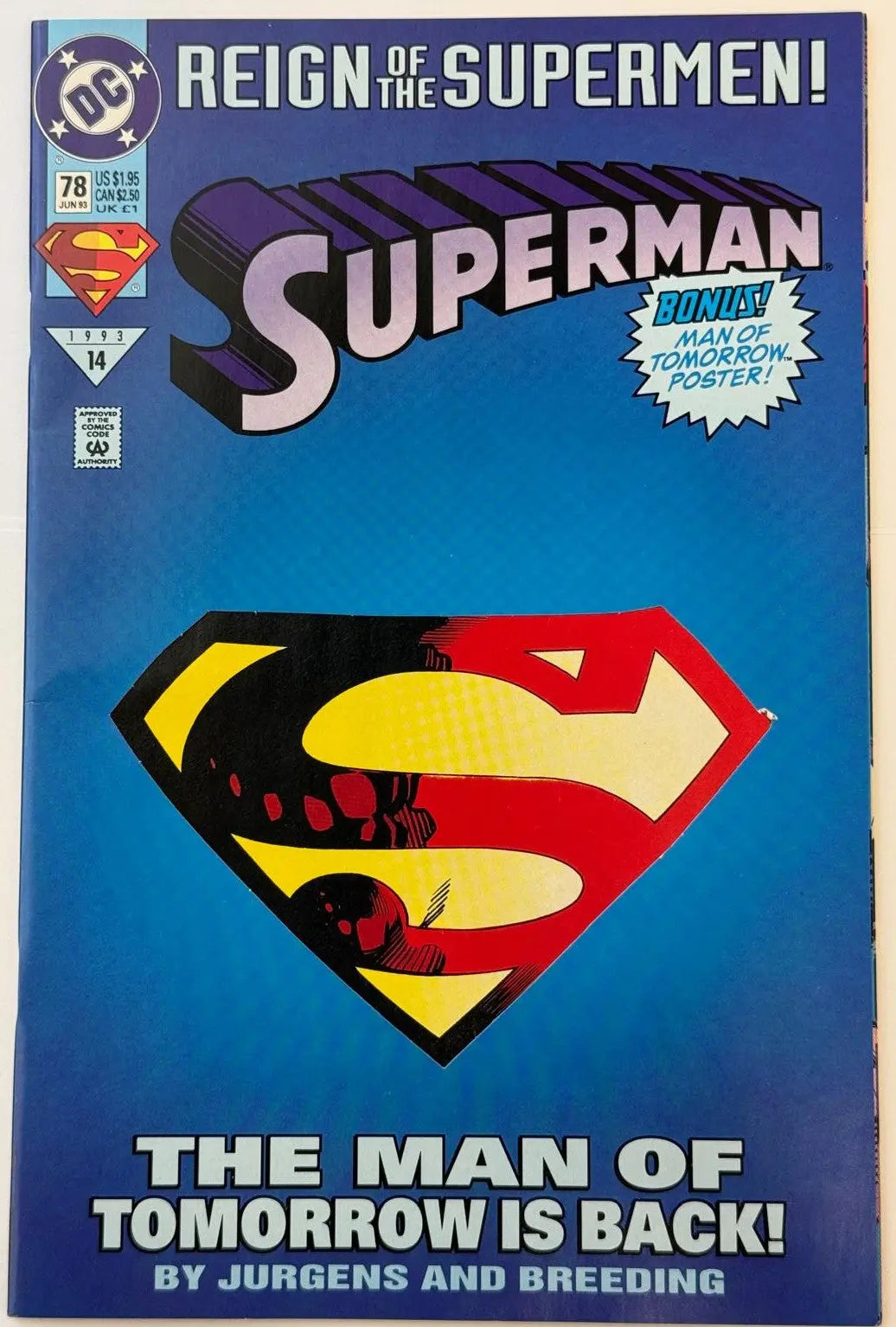 Superman #78 (June 1993) – Reign of the Supermen | “Man of Tomorrow” Poster Edition | DC Comics Heritage Pastime
