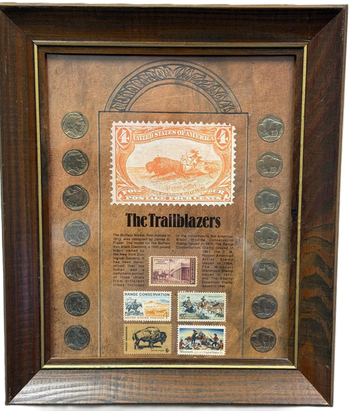 “The Trailblazers” Framed Buffalo Nickel Collection – Historic U.S. Coin & Stamp Display