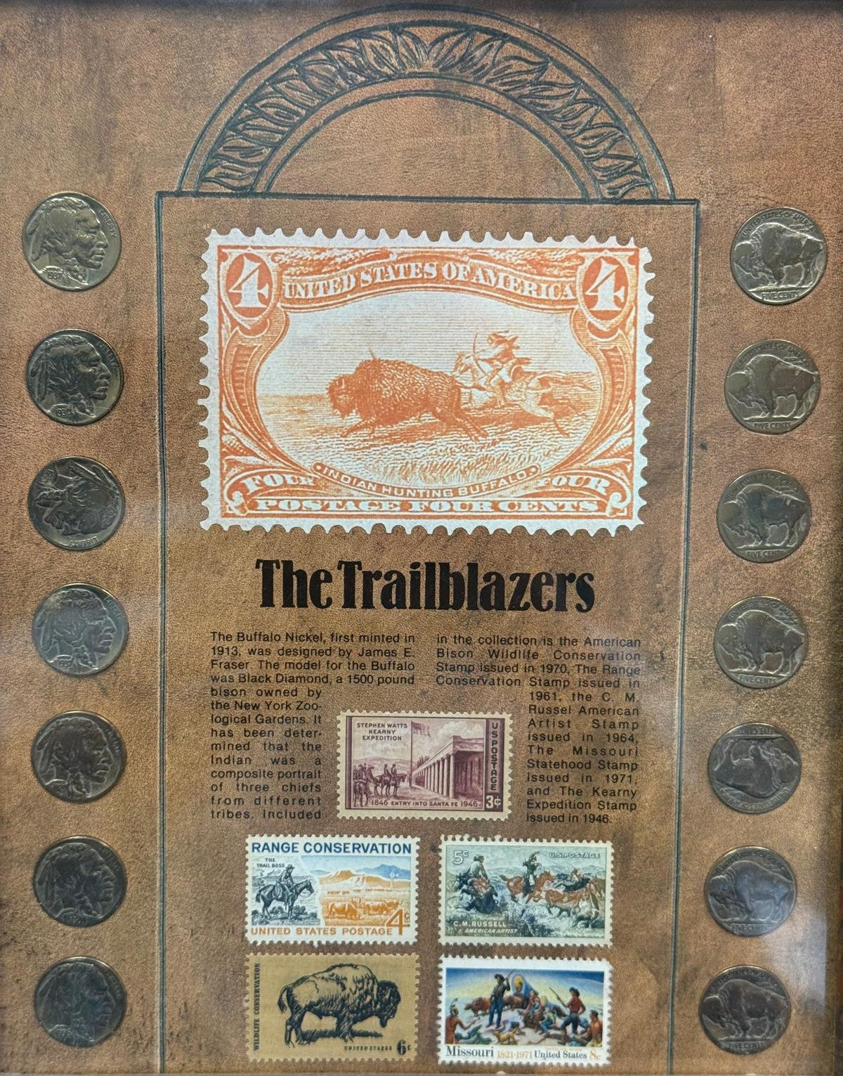 “The Trailblazers” Framed Buffalo Nickel Collection – Historic U.S. Coin & Stamp Display