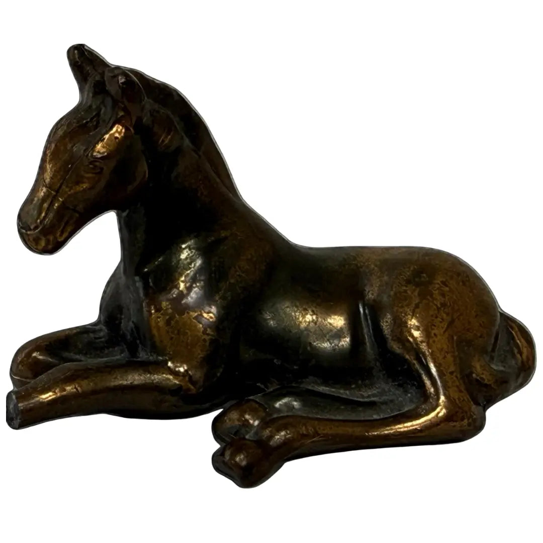 Vintage Bronze Horse on Ground Sculpture by Debi Pollock. Coin Hub