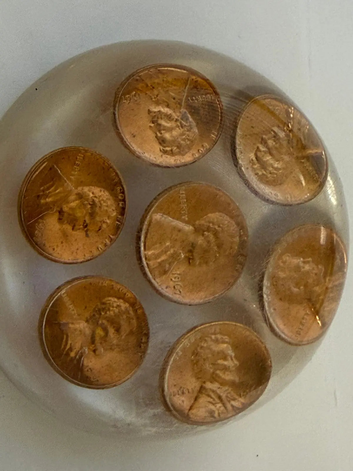 Vintage Lucite Acrylic Paperweight with Embedded Lincoln Memorial Pennies (1957–1967 Era) Heritage Pastime