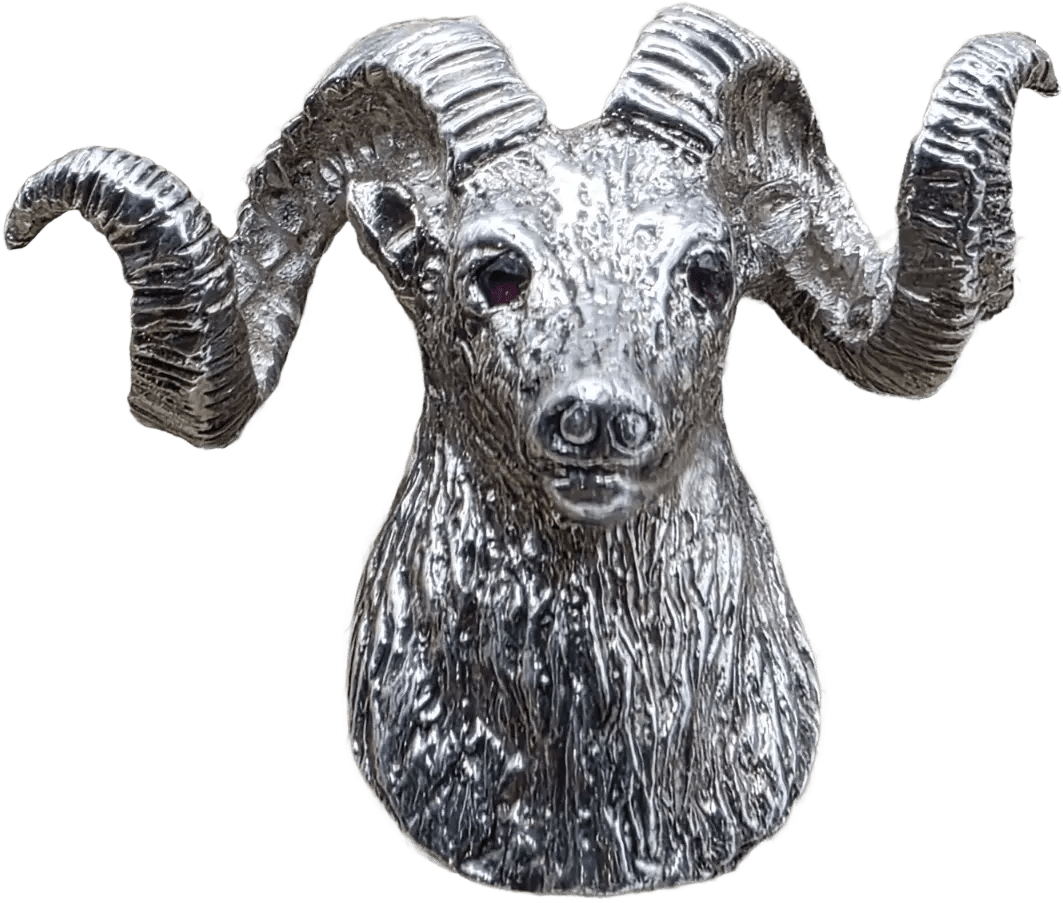 Vintage Navajo Sterling Silver Bighorn Sheep Bolo Tie Slide with Ruby Eyes – 56.6 Grams Heritage Pastime