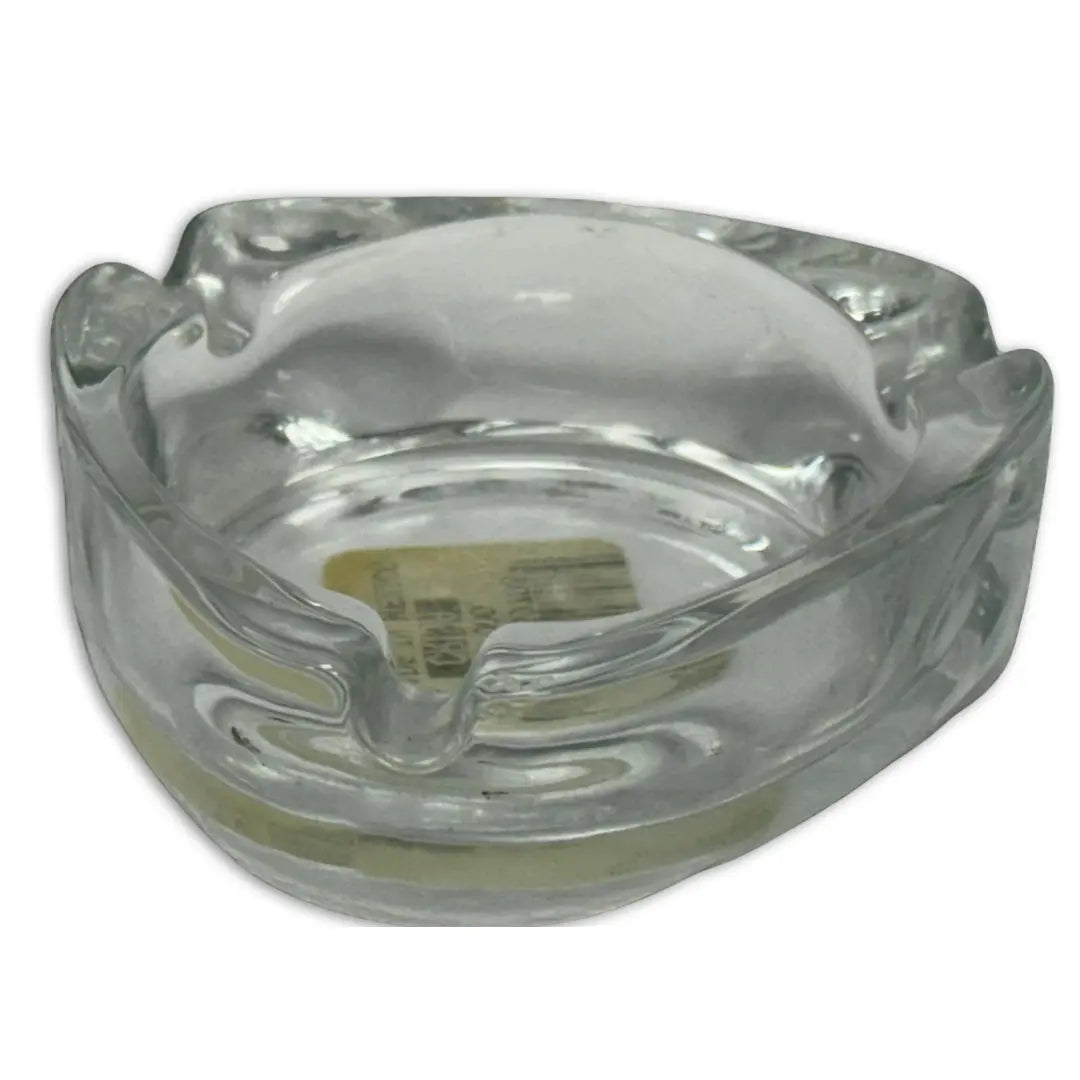 Vintage oval clear glass ashtray, likely from the Mid-Century Modern MCM era.