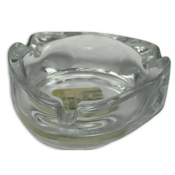 Vintage oval clear glass ashtray, likely from the Mid-Century Modern (MCM) era. Heritage Pastime