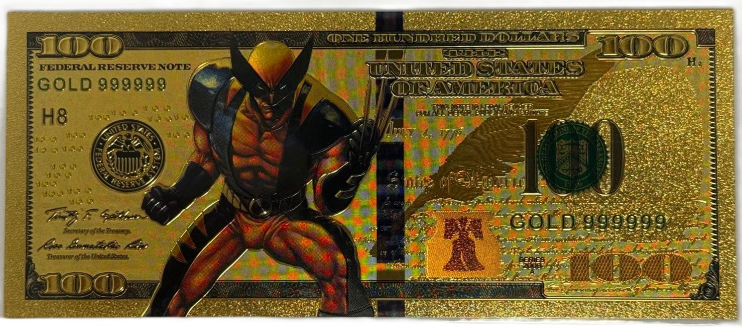 Wolverine Marvel $100 Novelty Gold Foil Note – X-Men Collectible Souvenir Bill Non-Legal Tender
