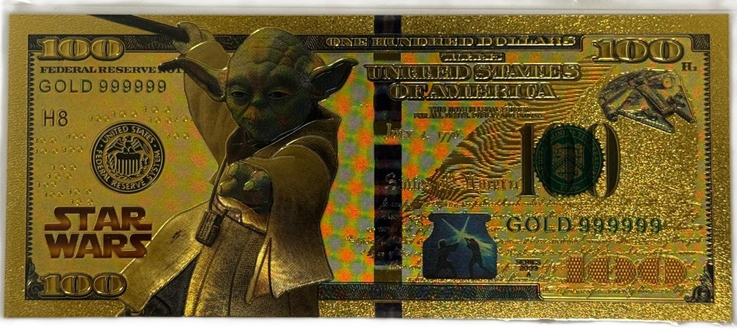 Yoda Jedi Star Wars $100 Novelty Gold Foil Note – 24K Gold Plated Collectible Souvenir Bill